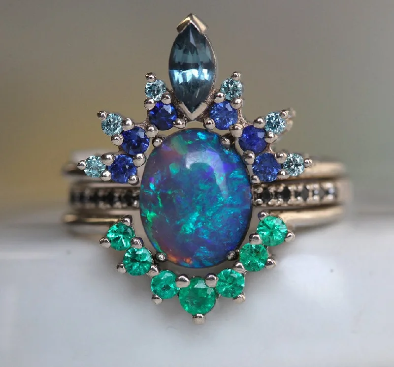 slender promise ring-Emmeline Black Opal Lagoon Engagement Ring Set