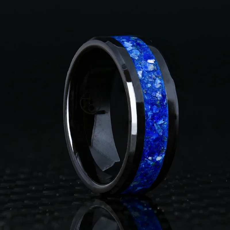 lustrous gold ring-Lapis Lazuli Glowstone Ring on Black Ceramic