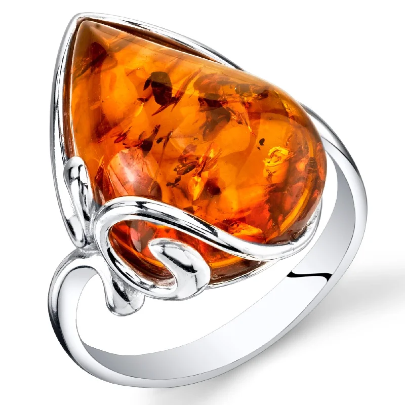 raw turquoise ring-Large Amber Teardrop Ring in Sterling Silver