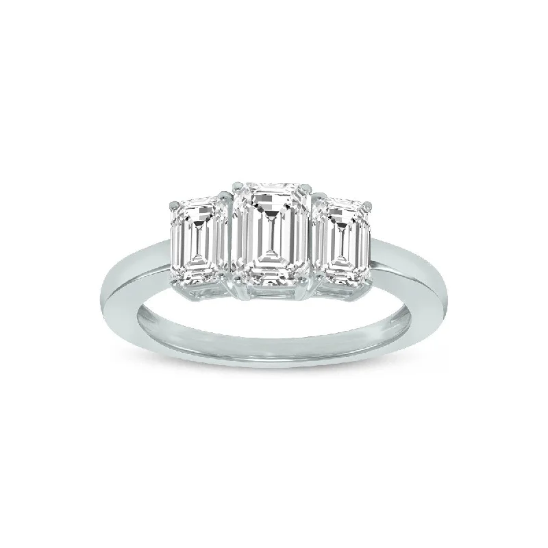 extravagant diamond ring-Marquee 1/2 CTW Three Stone Emerald Cut Lab Grown Diamond Ring in 14K White Gold