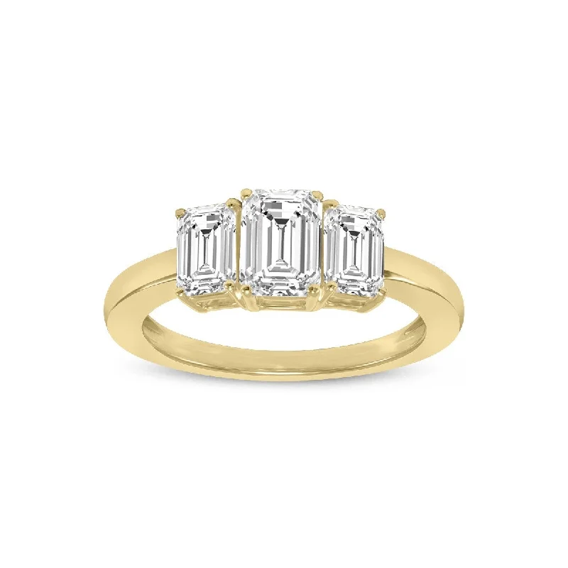 sprig promise ring-Marquee 1/2 CTW Three Stone Emerald Cut Lab Grown Diamond Ring in 14K Yellow Gold