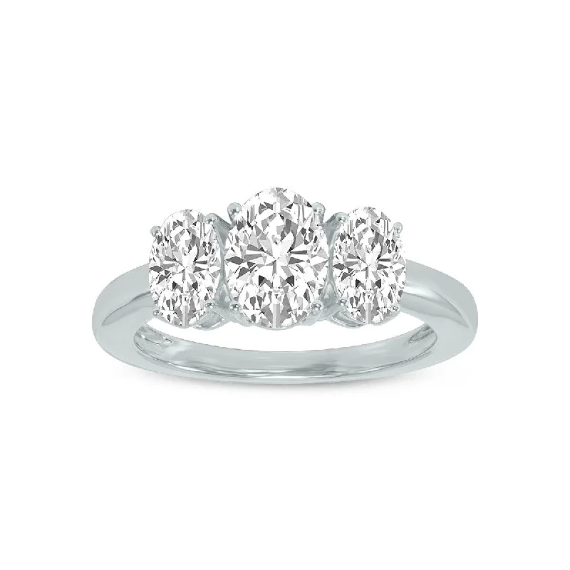 tech-inspired rivet ring-Marquee 1/2 CTW Three Stone Oval Shape Lab Grown Diamond Ring in 14K White Gold