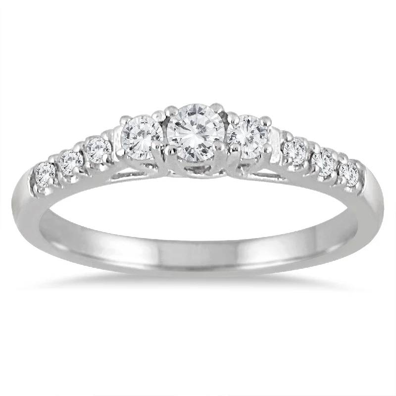 sculpted couple ring-Marquee 1/3 Carat TW Diamond Three Stone Engagement Ring in 10K White Gold