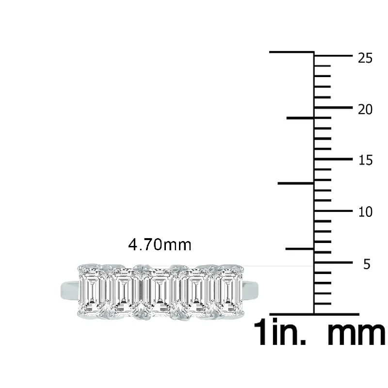 sculpted diamond ring-Marquee 1.50 Carat TW Emerald Cut Five Stone Lab Grown Diamond Wedding Anniversary Ring 14K White Gold