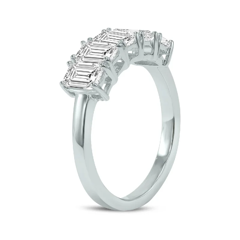 sprig eternity ring-Marquee 1 Carat TW Emerald Cut Five Stone Lab Grown Diamond Wedding Anniversary Ring 14K White Gold