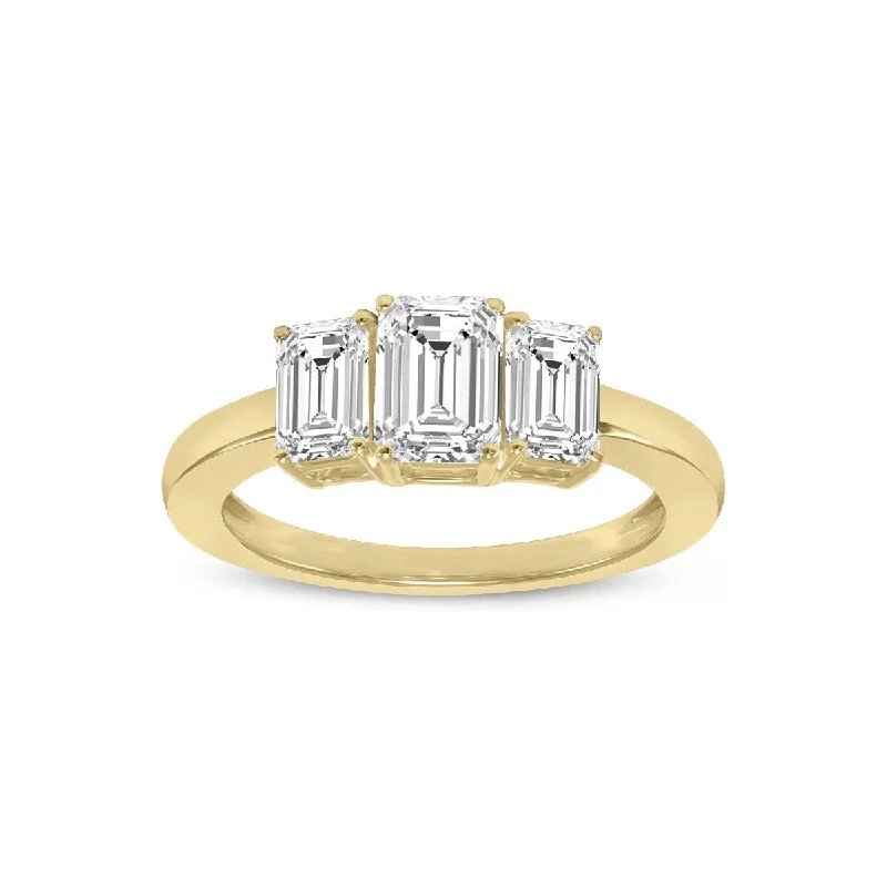 raw silver ring-Marquee 1 CTW Three Stone Emerald Cut Lab Grown Diamond Ring in 14K Yellow Gold