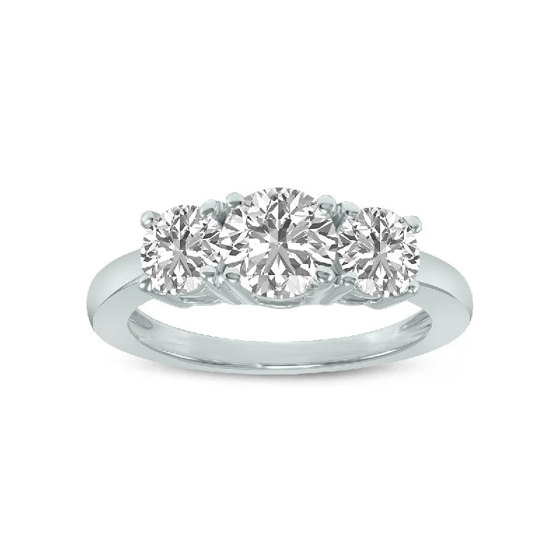 gothic diamond ring-Marquee 1 CTW Three Stone Round Cut Lab Grown Diamond Ring in 14K White Gold