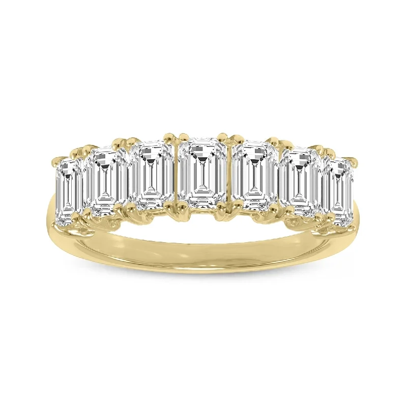 drifter morganite ring-Marquee 2.50 Carat TW Emerald Cut Seven Stone Lab Grown Diamond Wedding Anniversary Ring 14K Yellow Gold