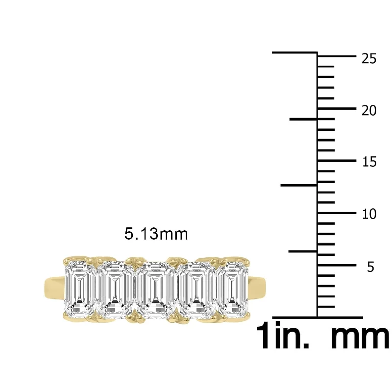 refined lattice ring-Marquee 2 Carat TW Emerald Cut Five Stone Lab Grown Diamond Wedding Anniversary Ring 14K Yellow Gold