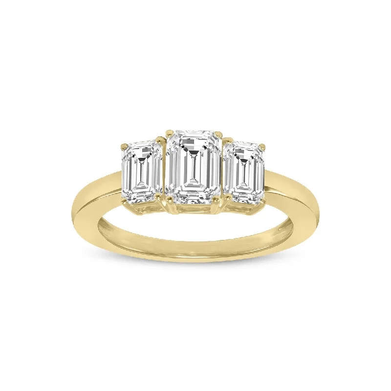 morganite promise ring-Marquee 2 CTW Three Stone Emerald Cut Lab Grown Diamond Ring in 14K Yellow Gold