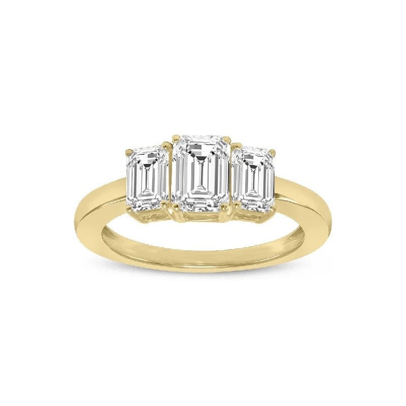 drifter stacking ring-Marquee 3/4 CTW Three Stone Emerald Cut Lab Grown Diamond Ring in 14K Yellow Gold