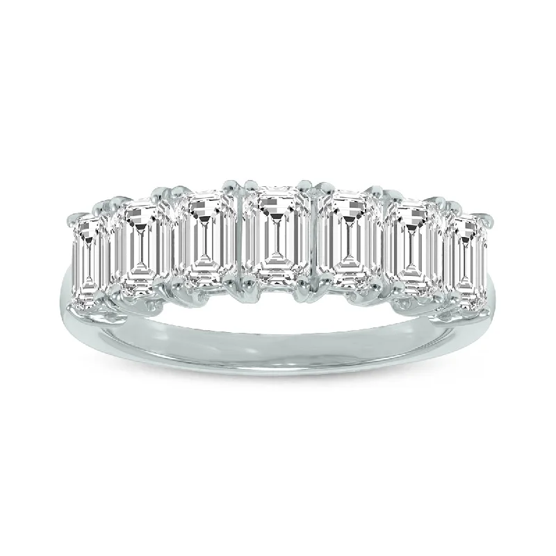 interlocked promise ring-Marquee 3.50 Carat TW Emerald Cut Seven Stone Lab Grown Diamond Wedding Anniversary Ring 14K White Gold