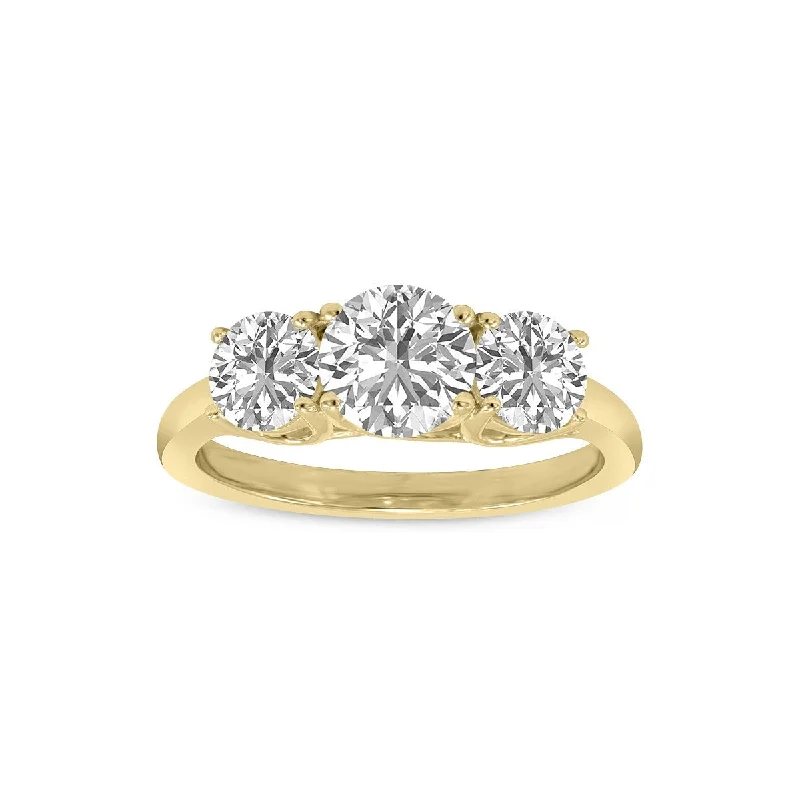 sculpted couple ring-Marquee 3 Carat TW Three Stone Lab Grown Diamond Ring in 14K Yellow Gold