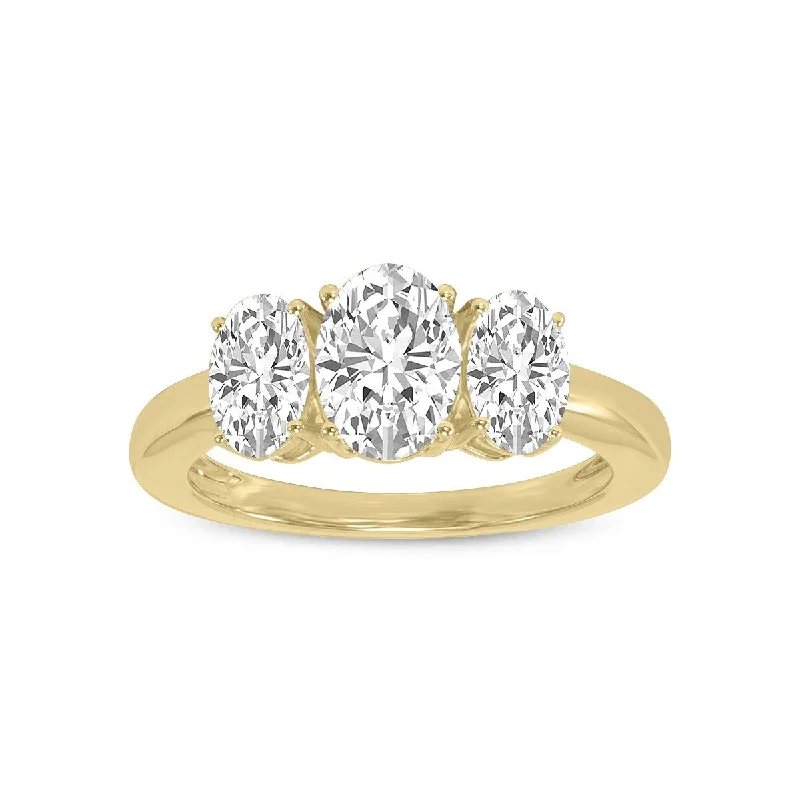 tech night ring-Marquee 3 CTW Three Stone Oval Shape Lab Grown Diamond Ring in 14K Yellow Gold