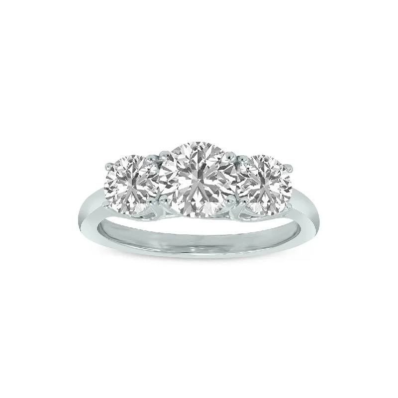 chiseled monogram ring-Marquee 4 Carat TW Three Stone Lab Grown Diamond Ring in 14K White Gold