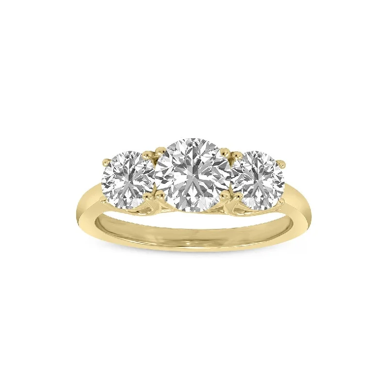 floral-themed stack ring-Marquee 4 Carat TW Three Stone Lab Grown Diamond Ring in 14K Yellow Gold