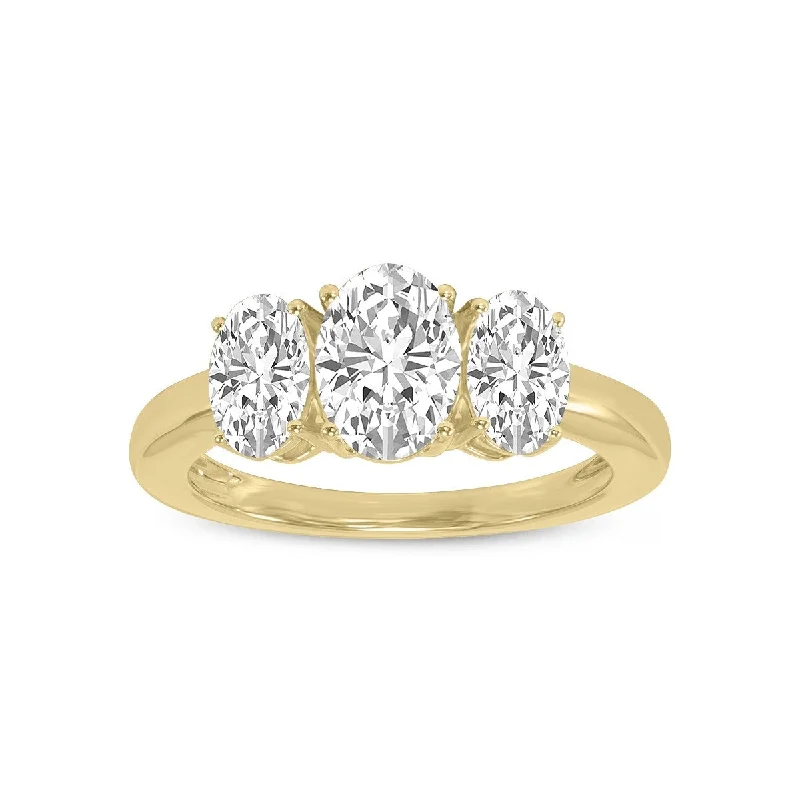 bronze band ring-Marquee 4 CTW Three Stone Oval Shape Lab Grown Diamond Ring in 14K Yellow Gold