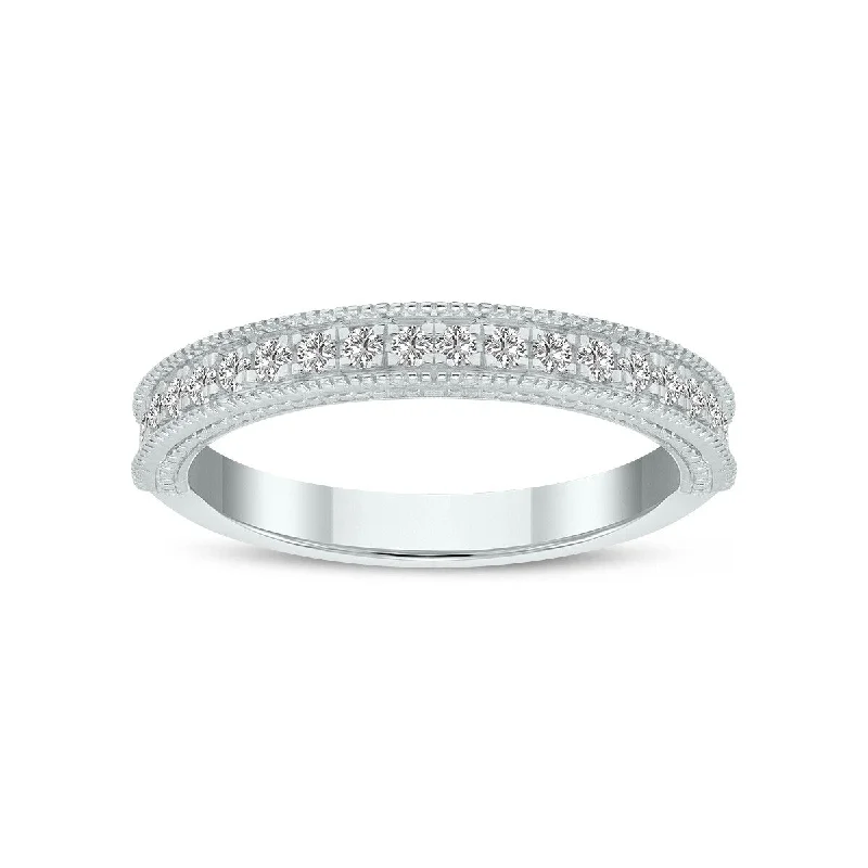 slender stacking ring-Marquee Jewels 1/3 Carat TW Round Lab Grown Diamond Wedding Band in 14K White Gold