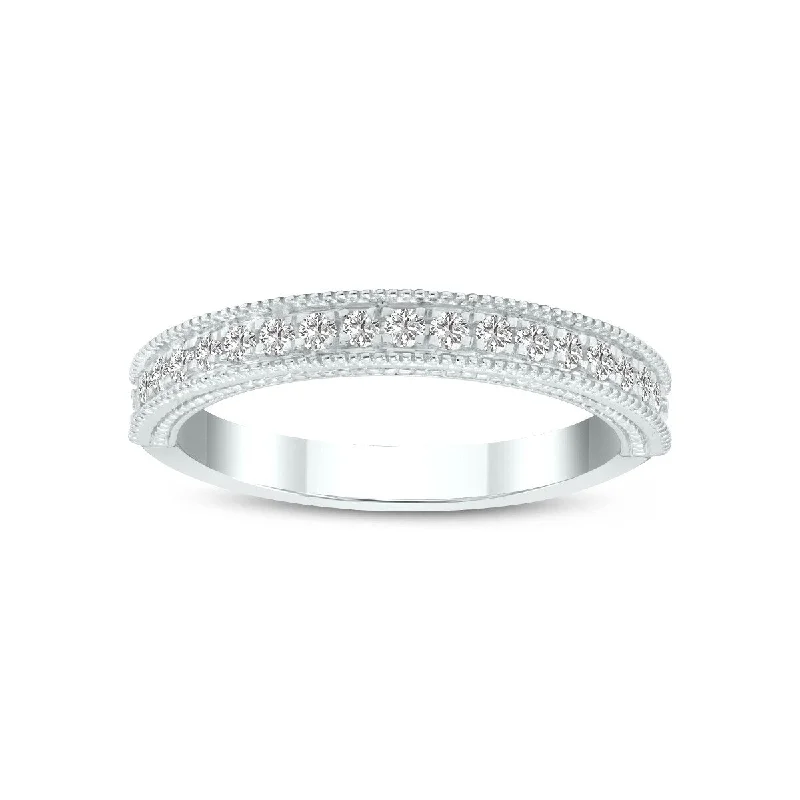 silver coil ring-Marquee Jewels 1/4 Carat TW Round Lab Grown Diamond Wedding Band in 14K White Gold