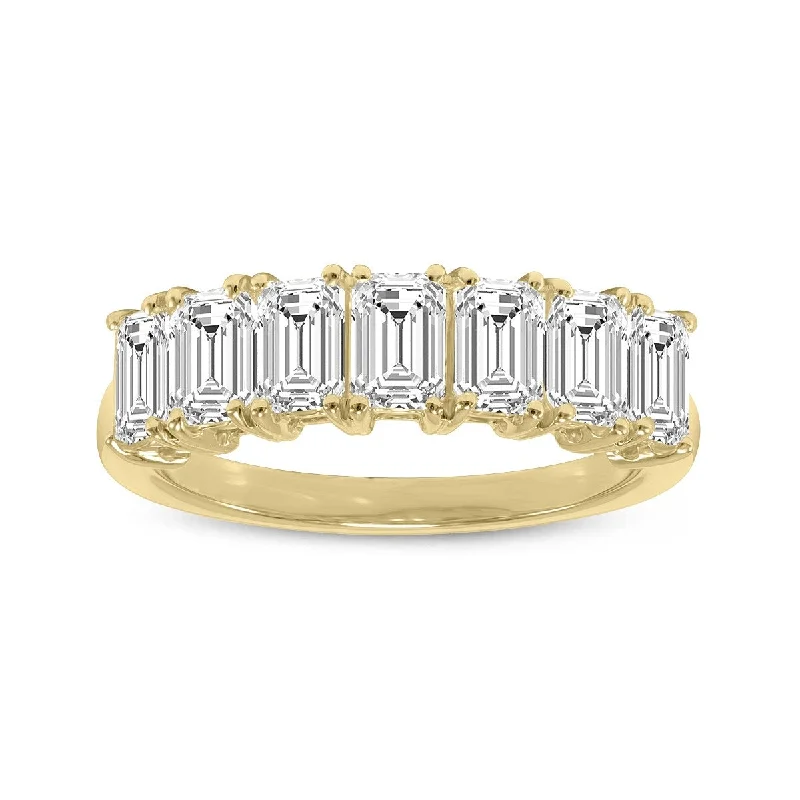 custom orbit ring-Marquee Jewels 1.50 Carat TW Emerald Cut Seven Stone Lab Grown Diamond Wedding Anniversary Ring 14K Yellow Gold