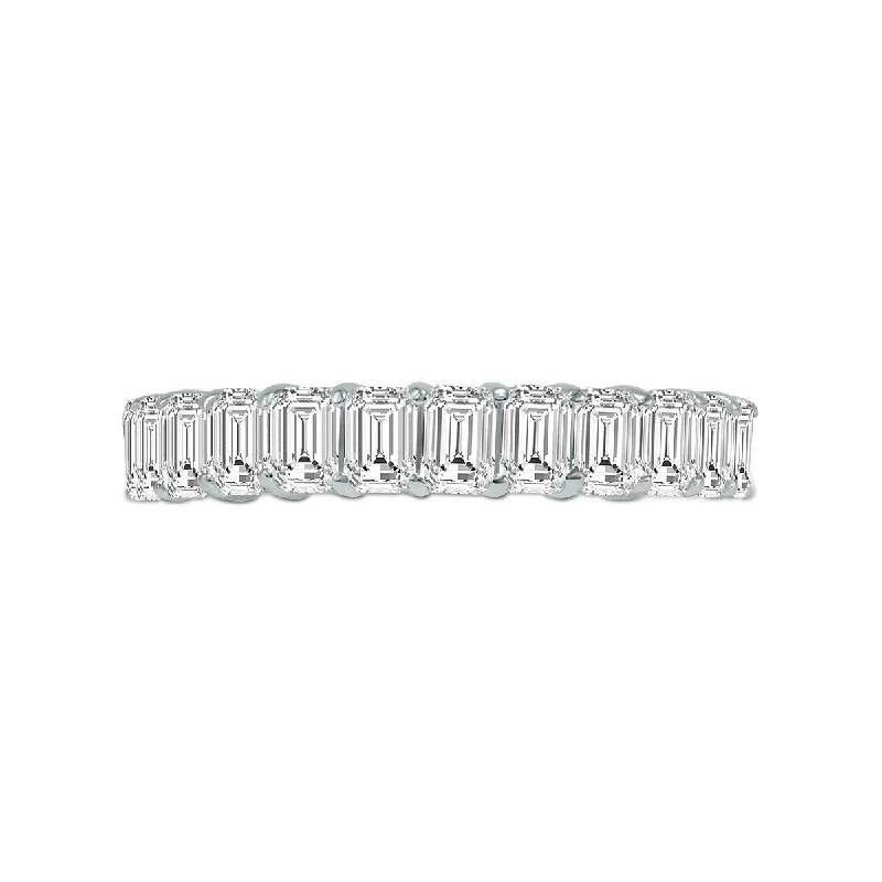 sprig eternity ring-Marquee Jewels Emerald Cut Lab Grown Diamond Eternity Band in 14K White Gold (5.50 Carat TW)