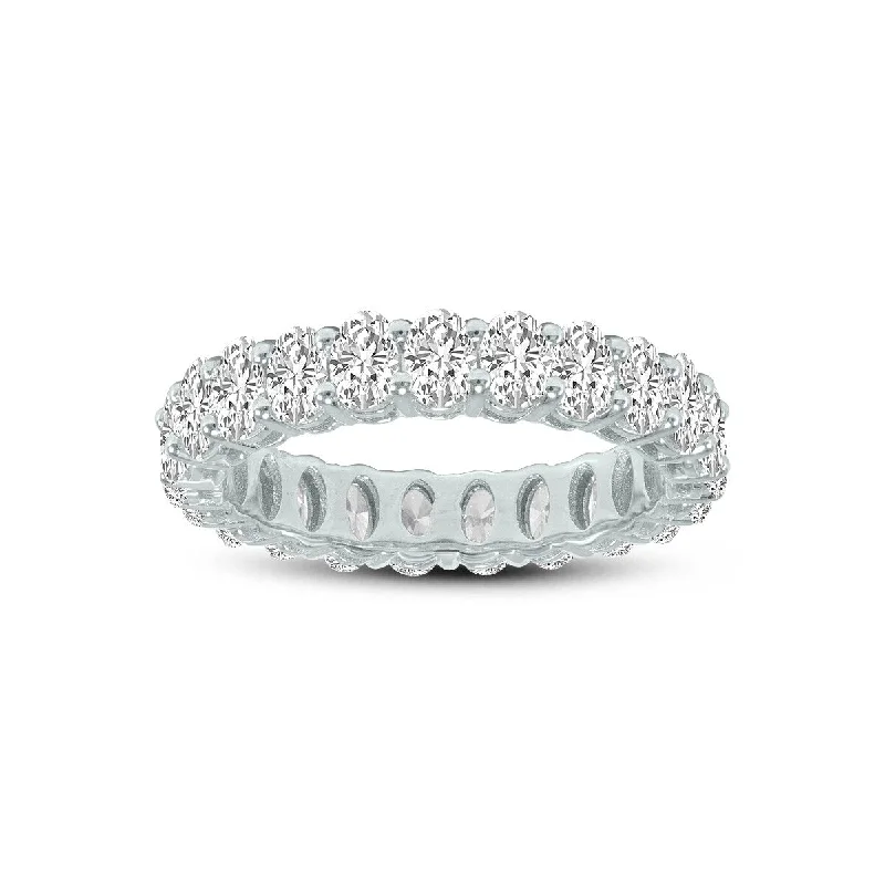 pearl interlocked ring-Marquee Jewels Oval Lab Grown Diamond Eternity Band in 14K White Gold (2.88 Carat TW)