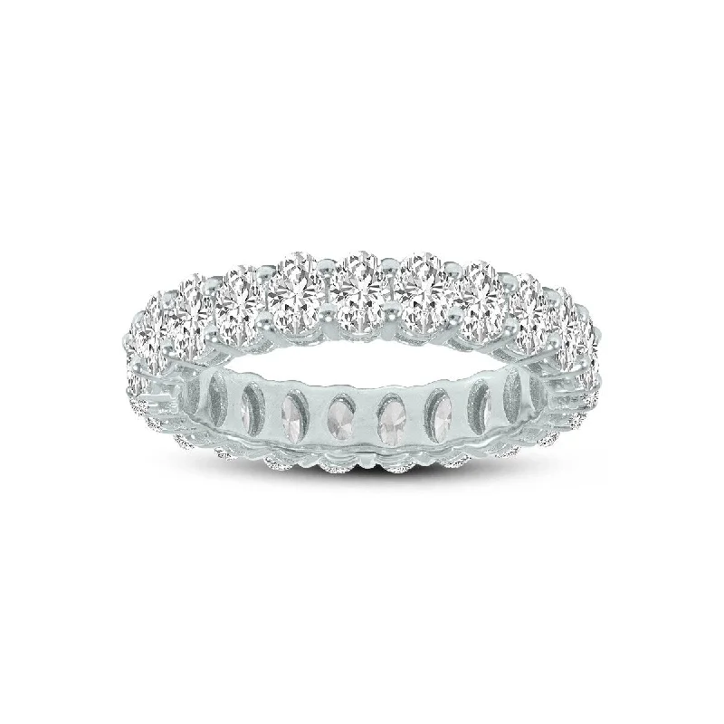 ripple-shaped band ring-Marquee Jewels Oval Lab Grown Diamond Eternity Band in 14K White Gold (4 Carat TW)