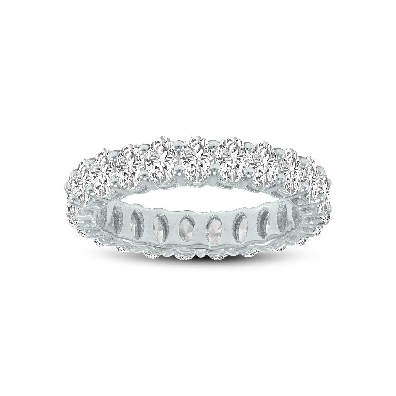 lustrous gold ring-Marquee Jewels Oval Lab Grown Diamond Eternity Band in 14K White Gold (5.40 Carat TW)