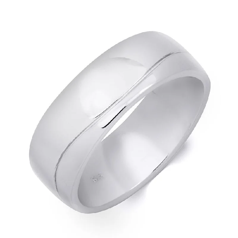 furrowed silver ring-Mens Solid 925 Sterling Silver Anniversary Wedding Band Ring 7.5mm