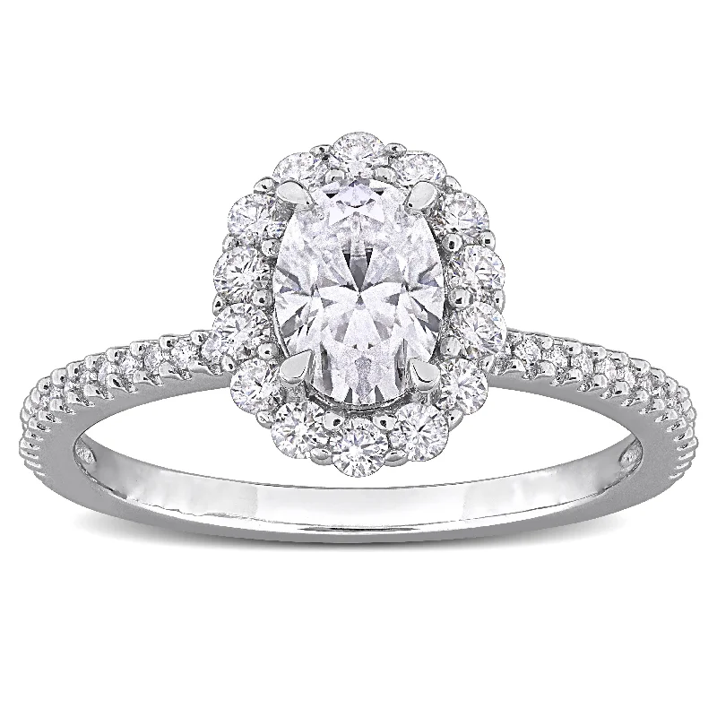 sculpted silver ring-Miadora 1 2/5ct DEW Created Moissanite Engagement Ring in Sterling Silver