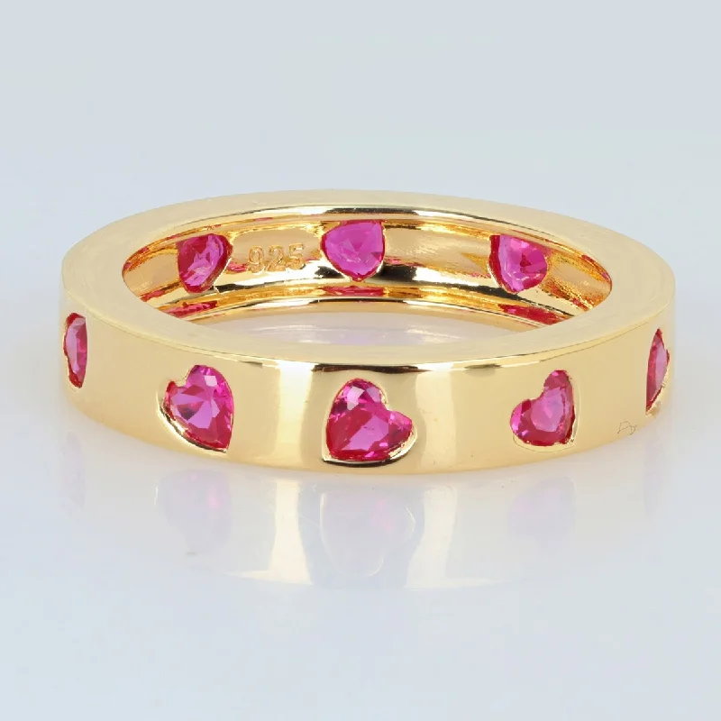 fluid stacking ring-Miadora 1 3/4ct TGW Heart-Cut Created Ruby Eternity Ring Yellow Silver