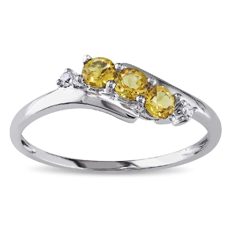 drifter moon ring-Miadora 10k White Gold Citrine and Diamond Curved Ring