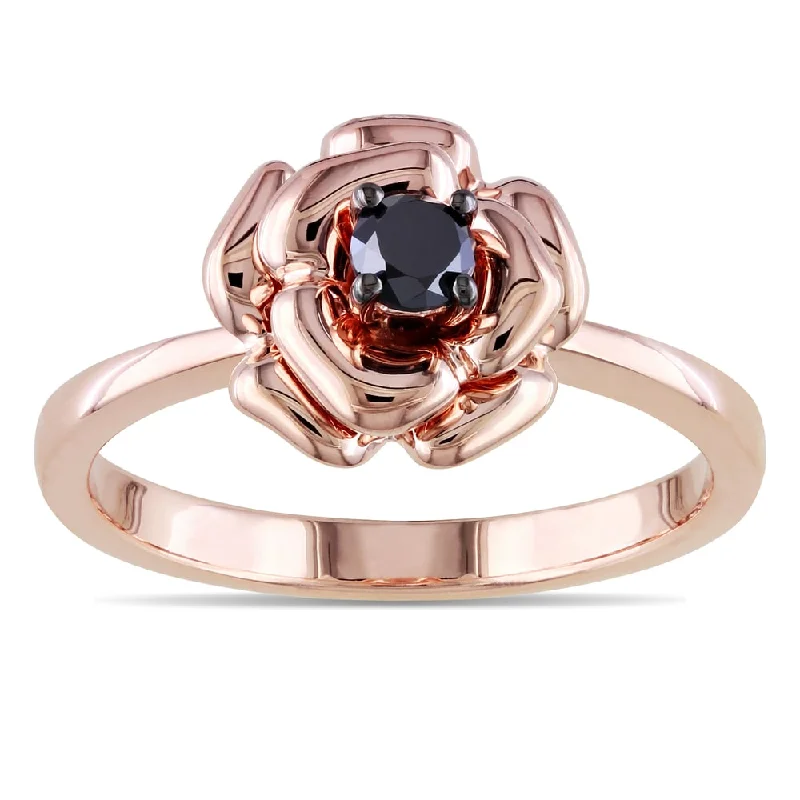 sturdy gemstone ring-Miadora Rose Plated Silver 1/4ct TDW Black Diamond Flower Ring