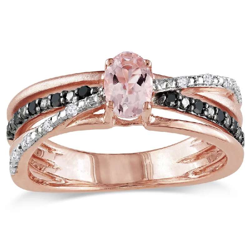 ripple-shaped promise ring-Miadora Rose-plated Silver Morganite and 1/6ct TDW Black and White Diamond Ring (H-I, I2-I3)