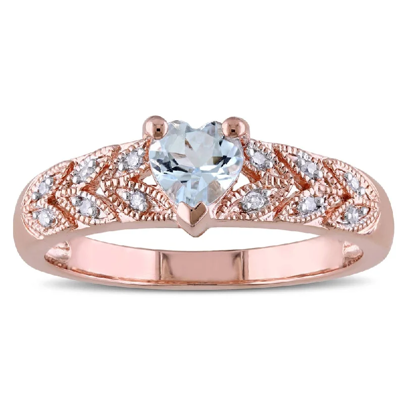 fluid design ring-Miadora Rose Plated Sterling Silver Aquamarine and Diamond Accent Heart Petal Ring - Blue