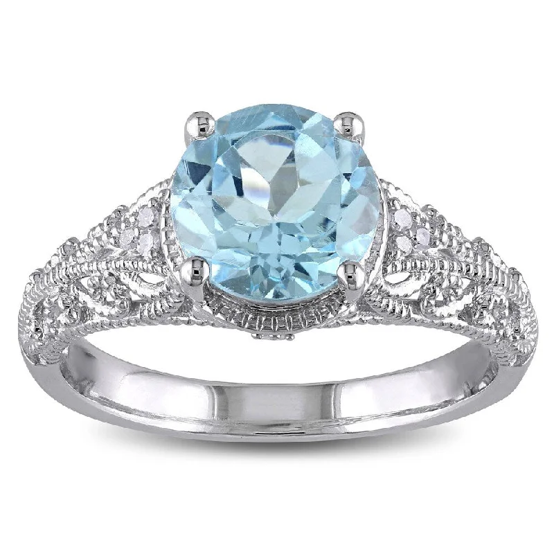 trillion cut diamond ring-Miadora Sterling Silver 2 1/3ct TGW Blue Topaz and Diamond Accent Cocktail Ring