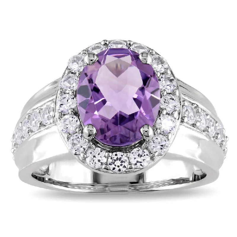 silver coil ring-Miadora Sterling Silver Amethyst and Created White Sapphire Ring