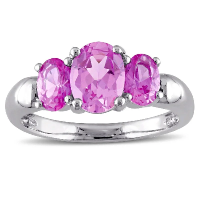 bronze eternity ring-Miadora Sterling Silver Created Pink Sapphire Three-stone Ring