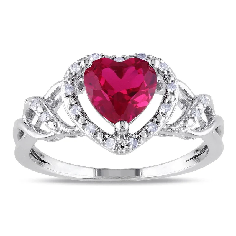 adaptable silver ring-Miadora Sterling Silver Created Ruby and 1/10ct TDW Diamond Heart Ring (H-I, I2-I3)