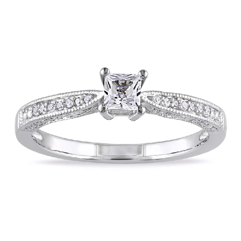 seven-gem ring-Miadora Sterling Silver Created White Sapphire and Diamond Accent Promise Ring