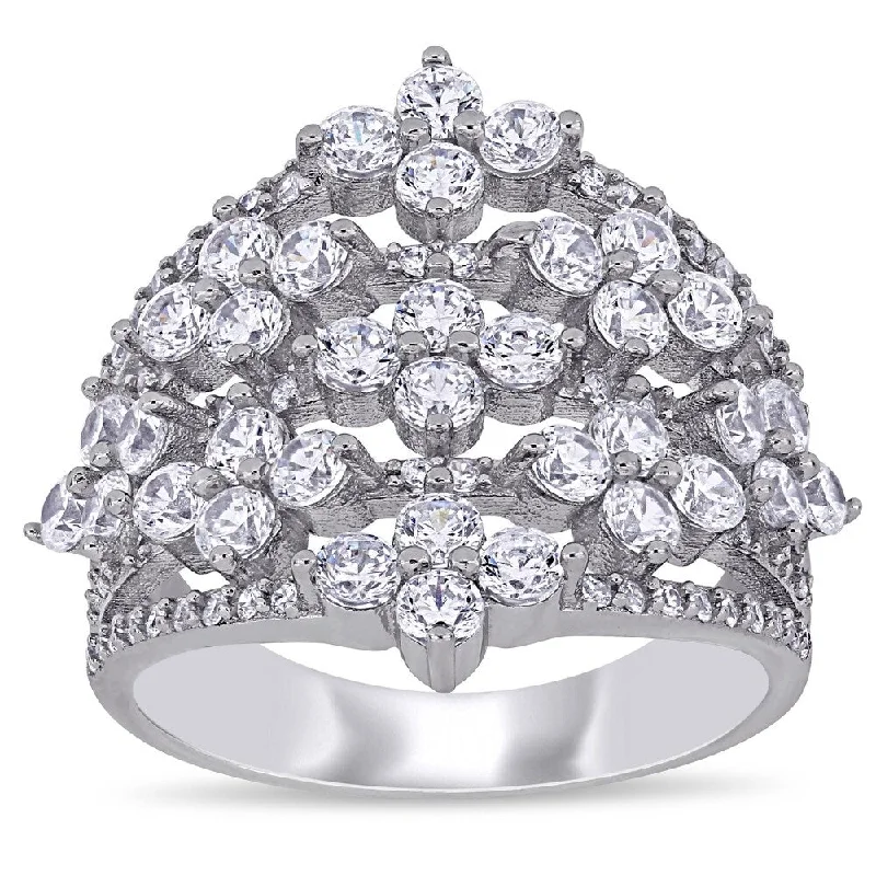 tech matte ring-Miadora Sterling Silver Cubic Zirconia Floral Cluster Anniversary Band