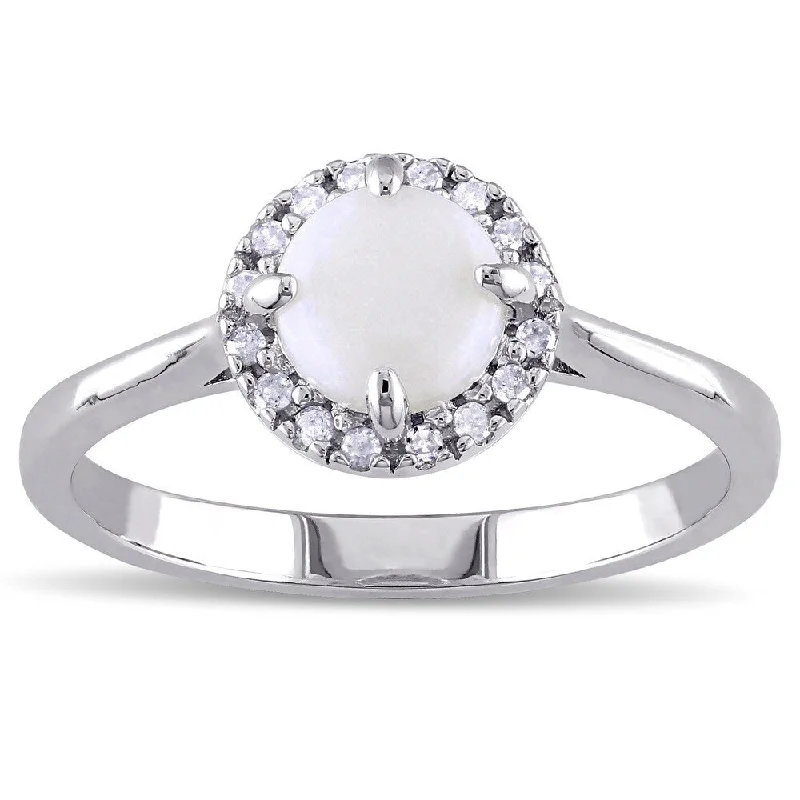 sculpted diamond ring-Miadora Sterling Silver Opal and 1/10ct TDW Diamond Halo Ring (G-H, I2-I3)