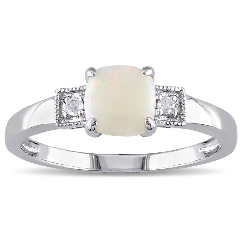 chiseled wedding ring-Miadora Sterling Silver Opal and Diamond Accent Cocktail Ring