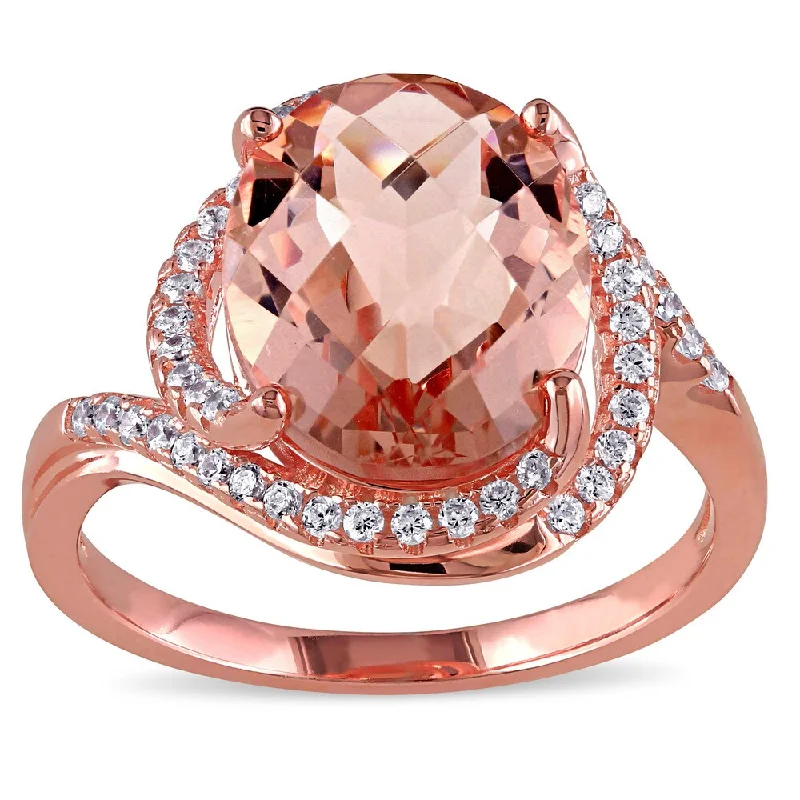 rose gold aquamarine ring-Miadora Sterling Silver Pink Glass and Cubic Zirconia Ring