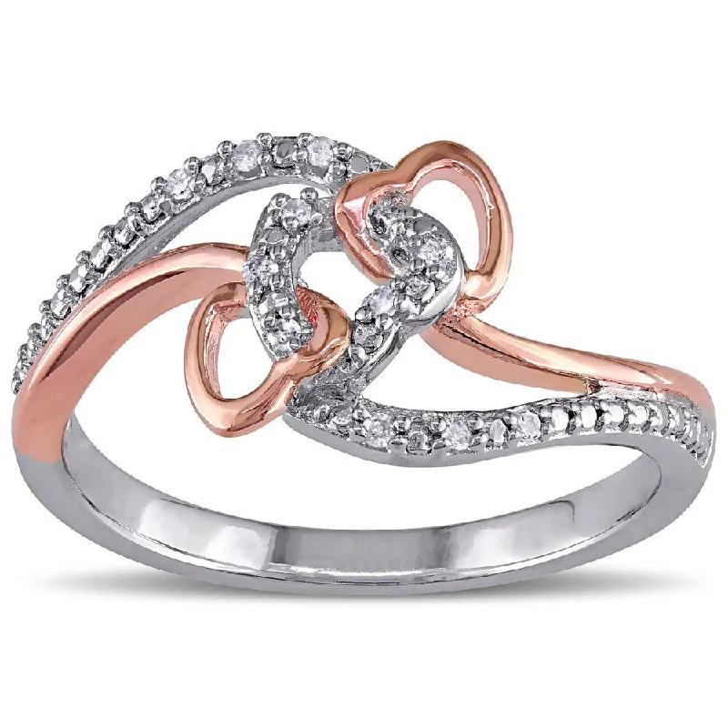 slender eternity ring-Miadora Two-Tone Silver Diamond Accent Interlocking Heart Ring - White G-H