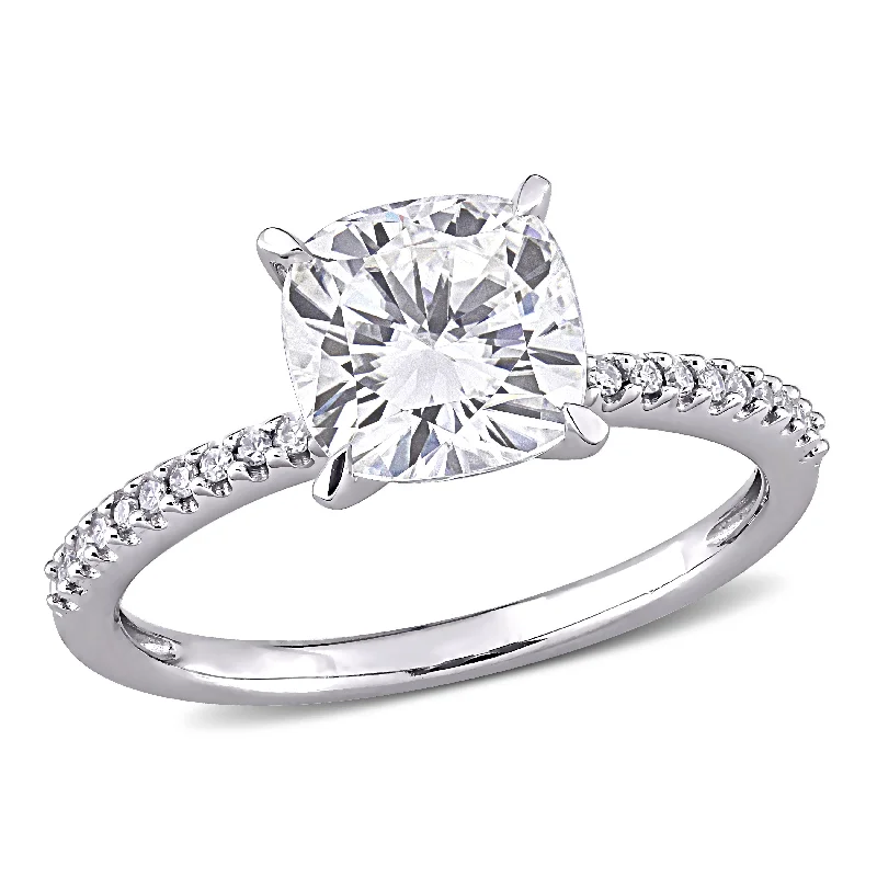 extravagant cocktail ring-Mimi & Max 2ct DEW Cushion Created Moissanite and 1/10ct TW Diamond Engagement Ring in 14k White Gold