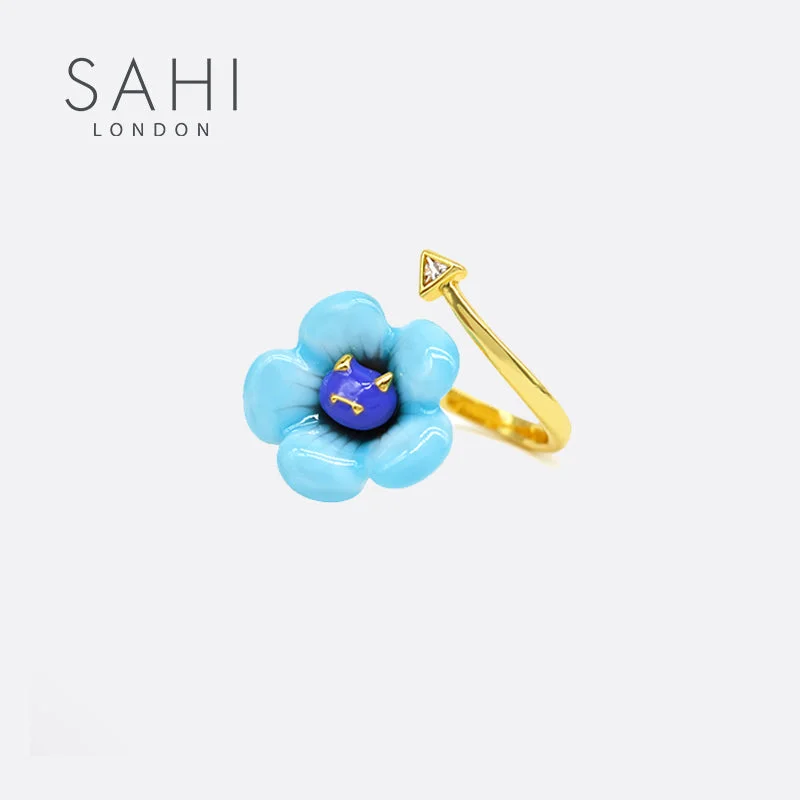 topaz stack ring-Monster Blue Flower Enamel Adjustable Ring