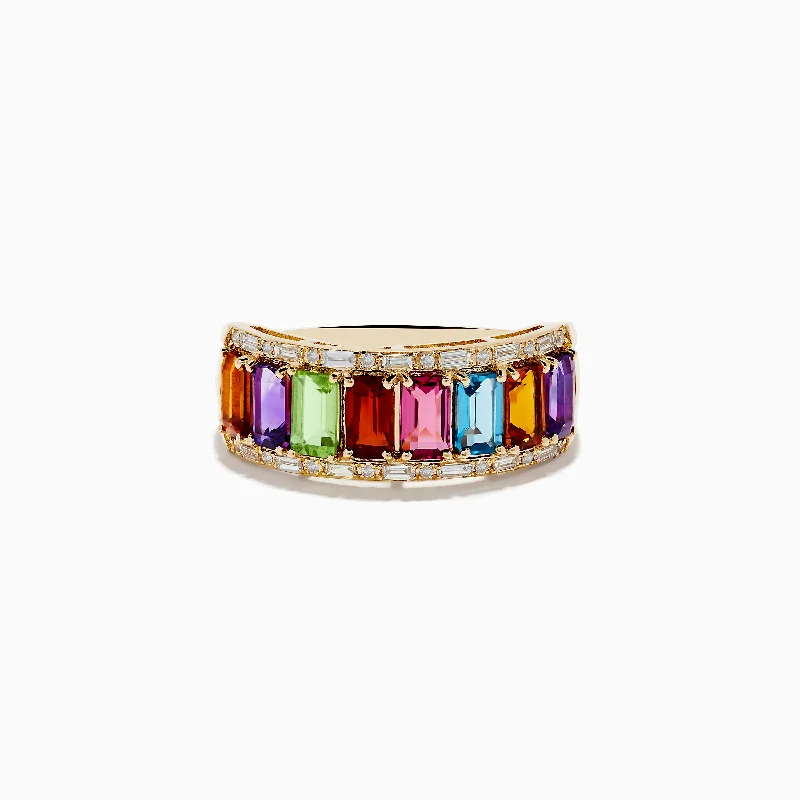 interlocked gold ring-Mosaic 14K Yellow Gold Multi Gemstone and Diamond Ring