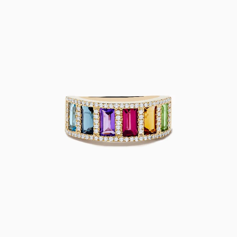 tech matte ring-Mosaic 14K Yellow Gold Multi Gemstone and Diamond Ring