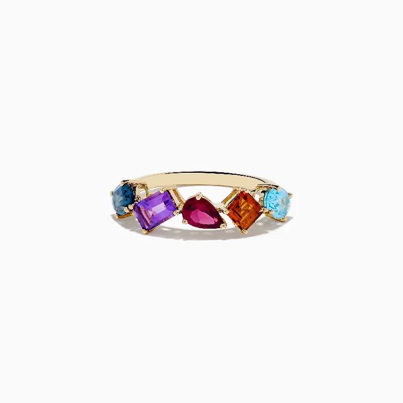 drifter turquoise band ring-Mosaic 14K Yellow Gold Multi Gemstone Ring